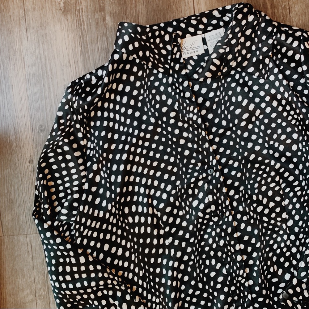 Vintage Silk Polka Dot Button Down Top Size M